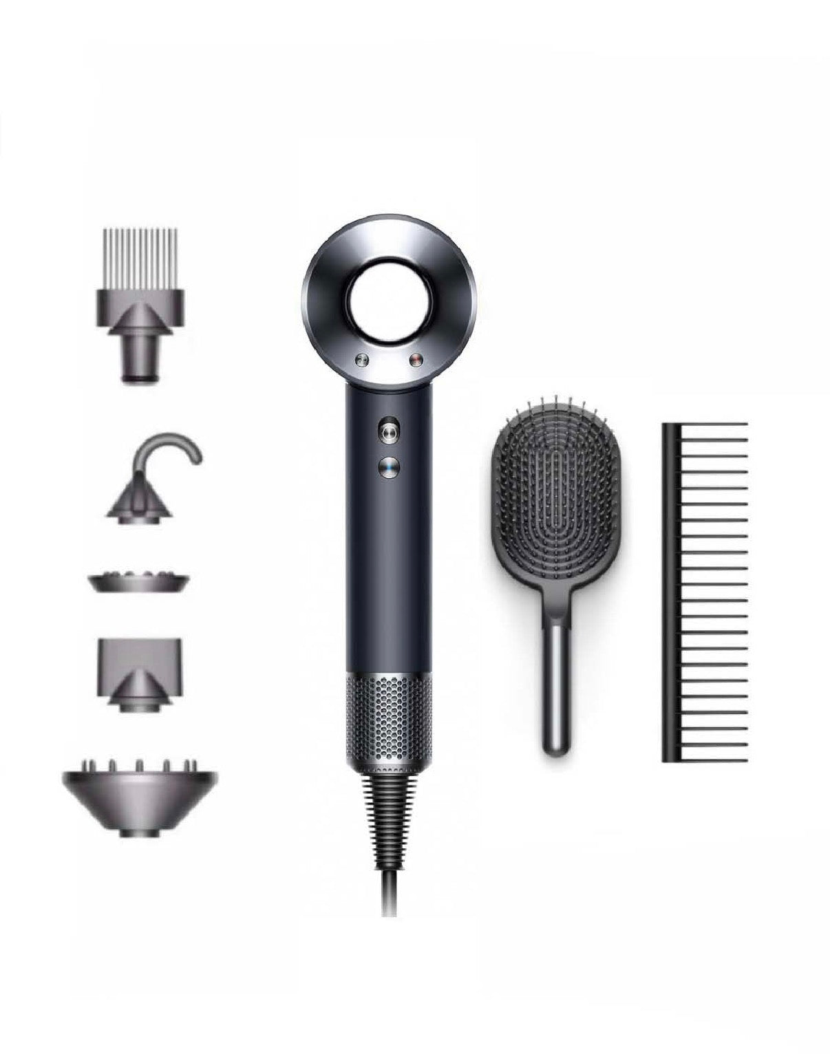 Dyson Supersonic™ Zwart/Nikkel Föhn + Platte borstel & Stylingskam Gift-editie (Refurbished)