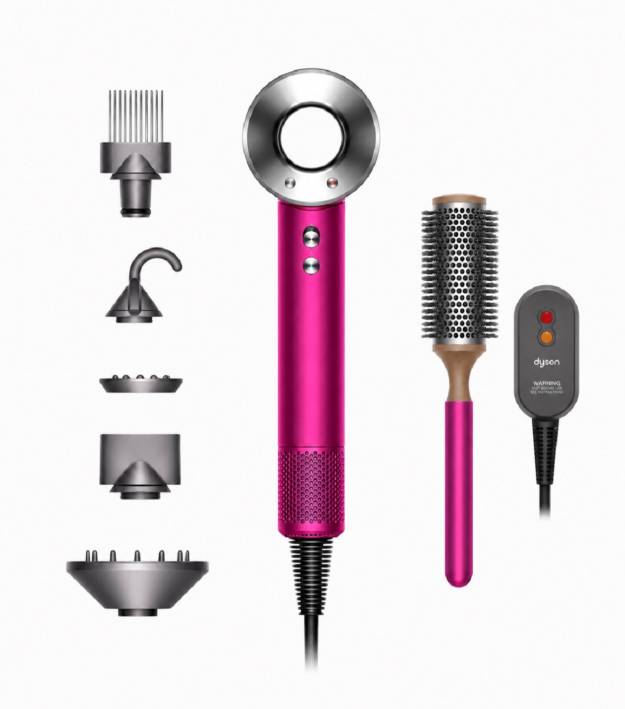Dyson Supersonic™ Fuchsia/Nikkel Föhn & Ronde Borstel (Gifset)