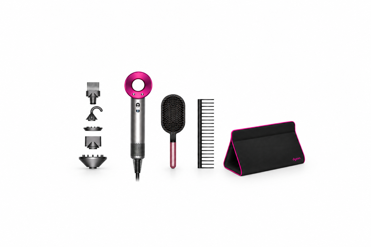 Dyson Supersonic™ Föhn + Kam & Borstel – Nikkel/Fuchsia (Gift-Editie) (Inclusief Reisetui)