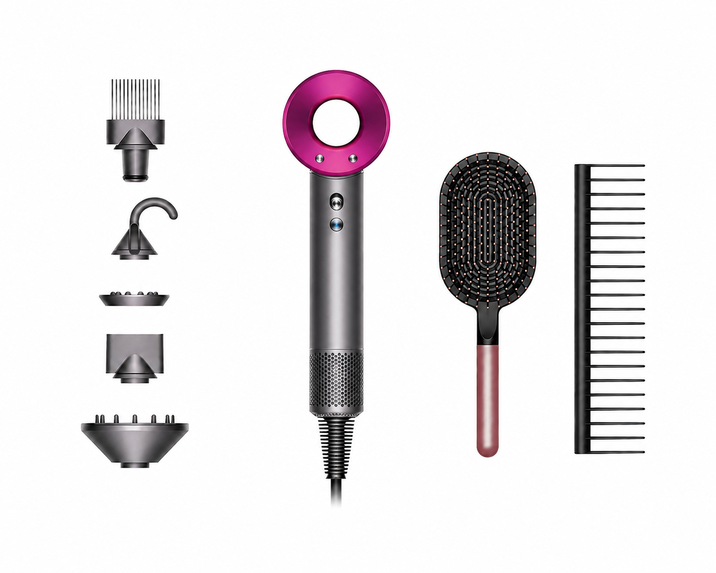 Dyson Supersonic Föhn + Kam & Borstel – Nikkel/Fuchsia (Gift-Editie)