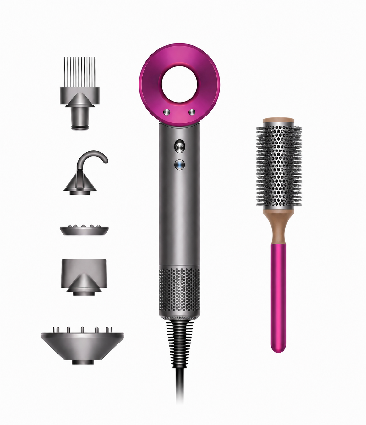 Dyson Supersonic™ Nikkel/ Fuchsia Föhn & Ronde Borstel (Gifset)
