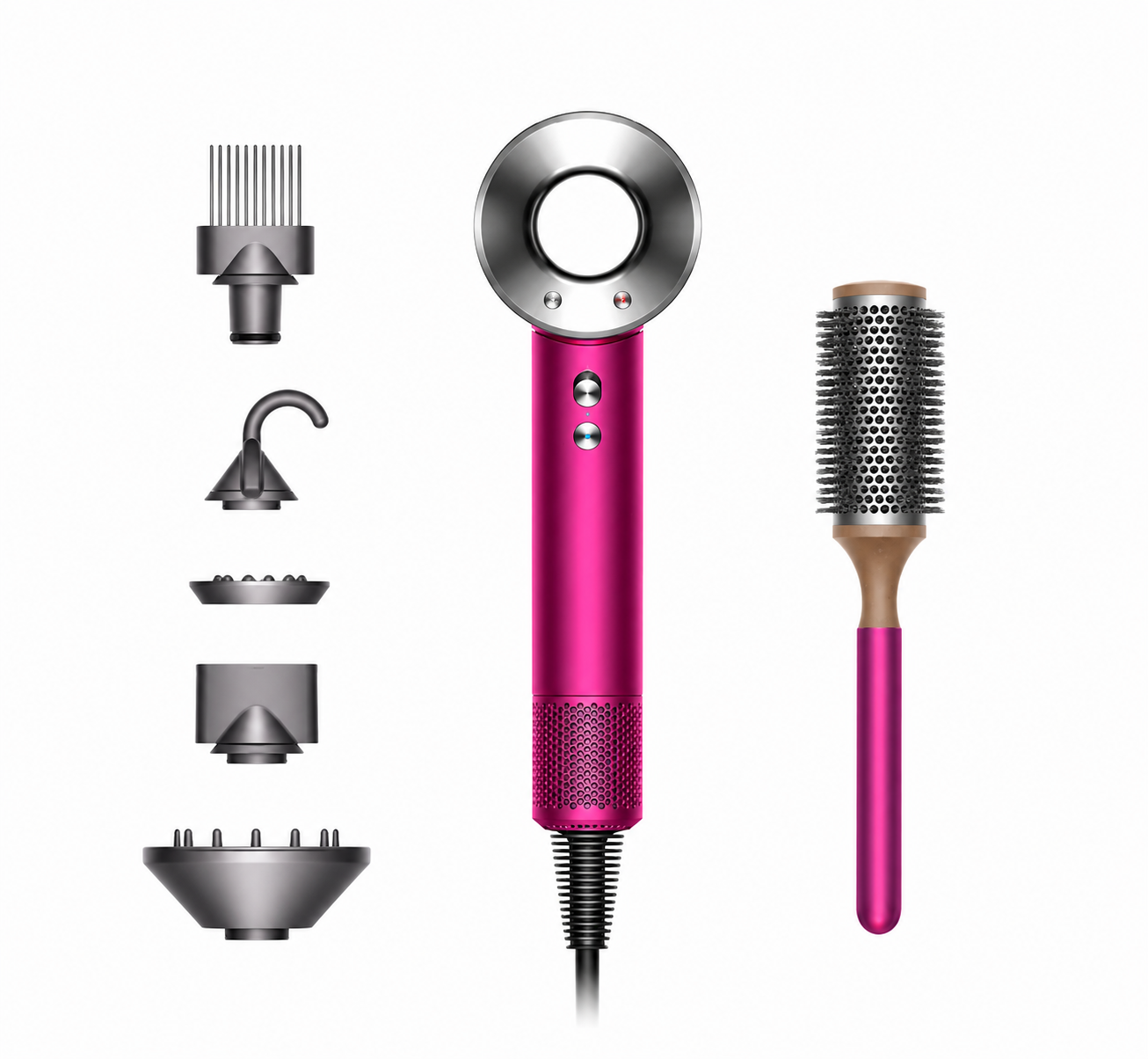 Dyson Supersonic™ Fuchsia/Nikkel Föhn & Ronde Borstel (Gifset)