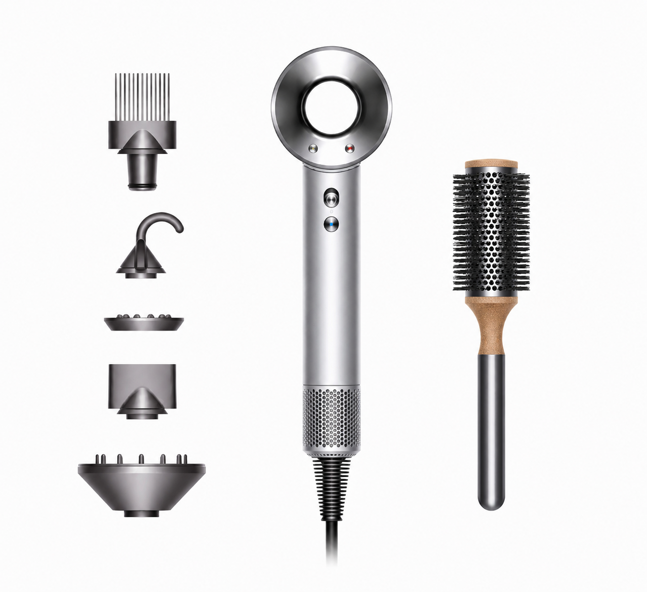 Dyson Supersonic™ Wit/Zilver Föhn & Ronde Borstel (Gifset)